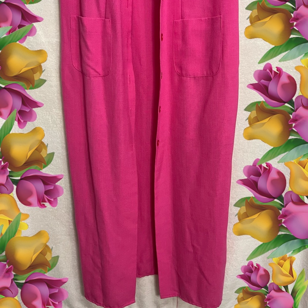 Vintage Habits Lagenlook Sleeveless Button-Front Pink Fuchsia Shirt Dress S-8P - Picture 4 of 7